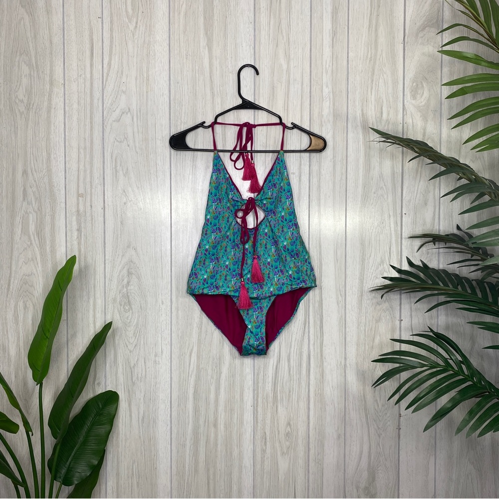 NWT Liberty of London One Piece Swimsuit Keyhole Open Back Tassel size M Medium
